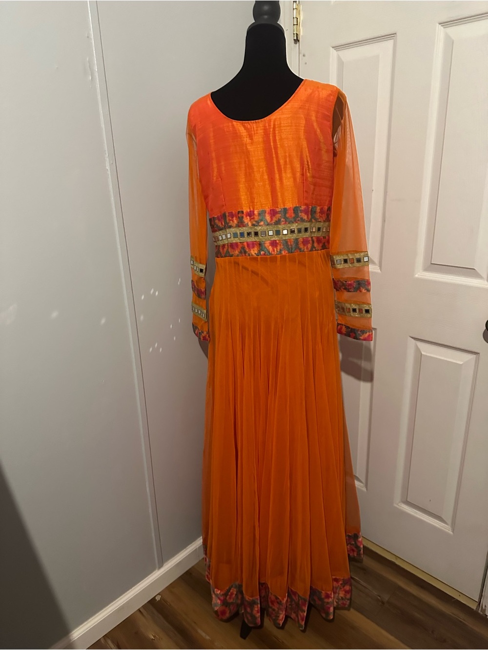 Elegant Orange Embroidered‎ Maxi Dress